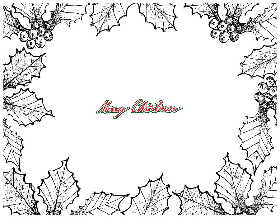 Christmas Drawing - Hand Drawn Set of Christmas Holly Twig Frame by Iam Nee