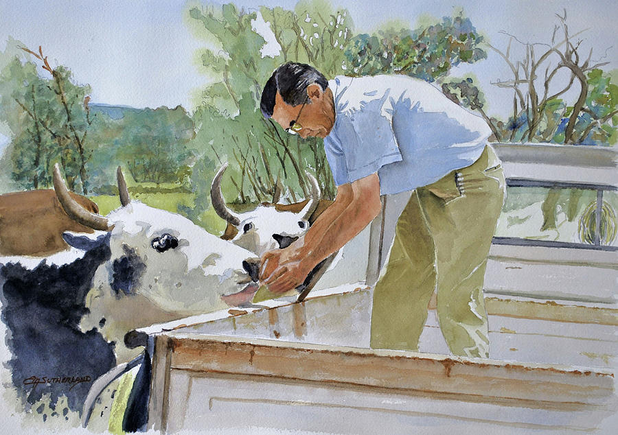 Hand Feeding Painting by E M Sutherland