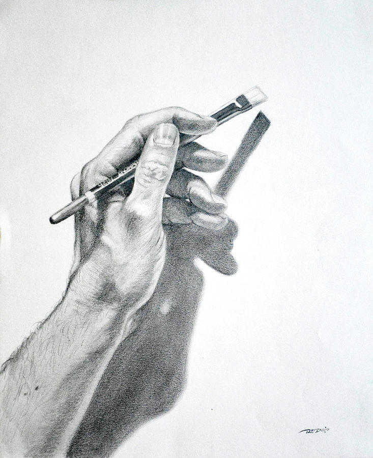 Hand Holding Brush Drawing by Christopher Reid