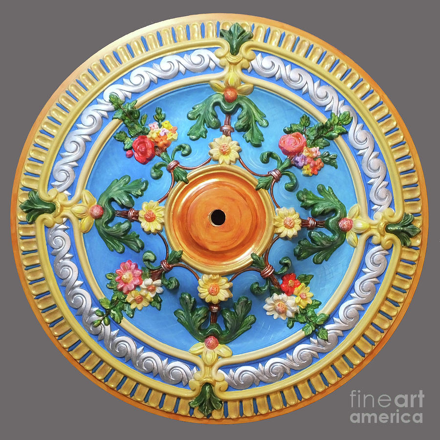 Hand Painted Ceiling Medallion 26 Inch Painting By Lizi Beard Ward