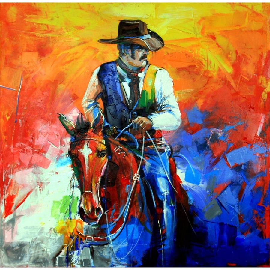 Hand Painted Oil Painting On Canvas Gift Modern Abstract Style Wall Art West Cowboy Besaw Art 