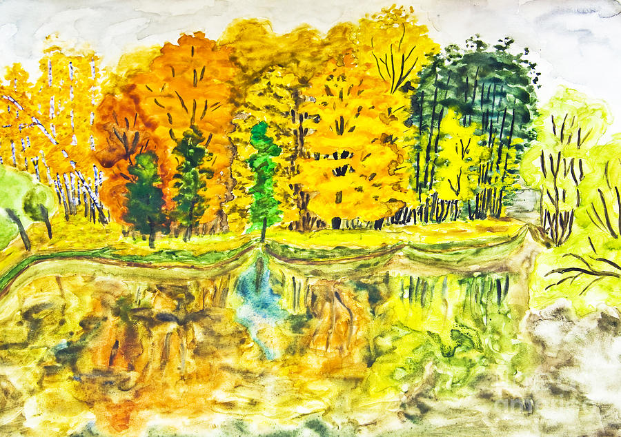 Hand painted picture, autumn landscape Painting by Irina Afonskaya