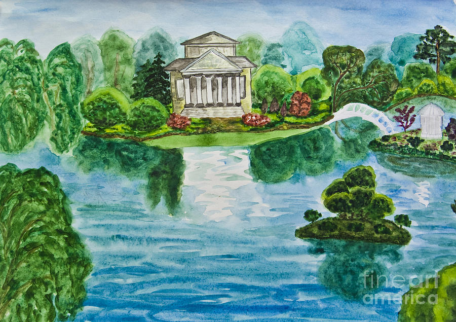 Hand painted picture, house with lake Painting by Irina Afonskaya