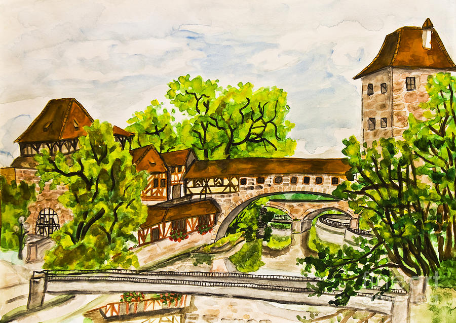 Hand painted picture, Nuremberg Painting by Irina Afonskaya