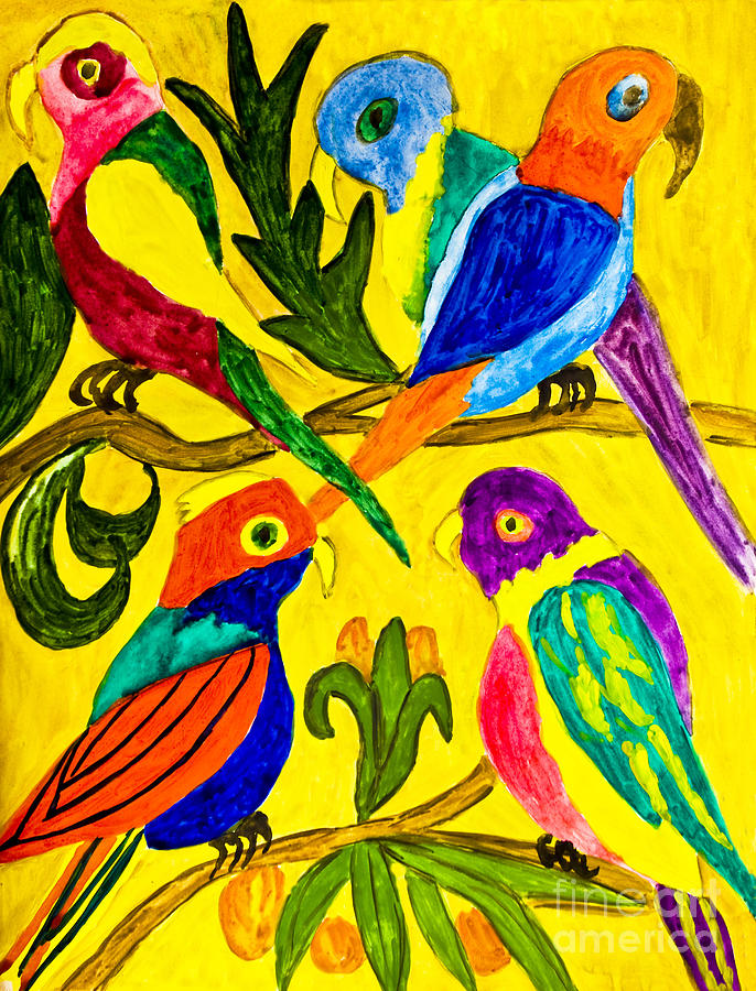 Hand painted picture, parrots Painting by Irina Afonskaya