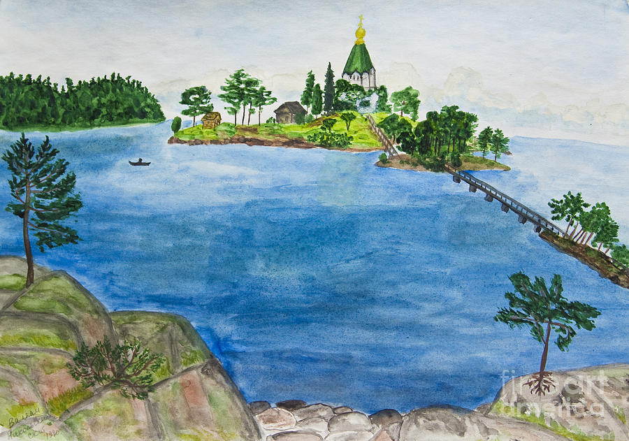 Hand painted picture, Valaam island, Russia Painting by Irina Afonskaya
