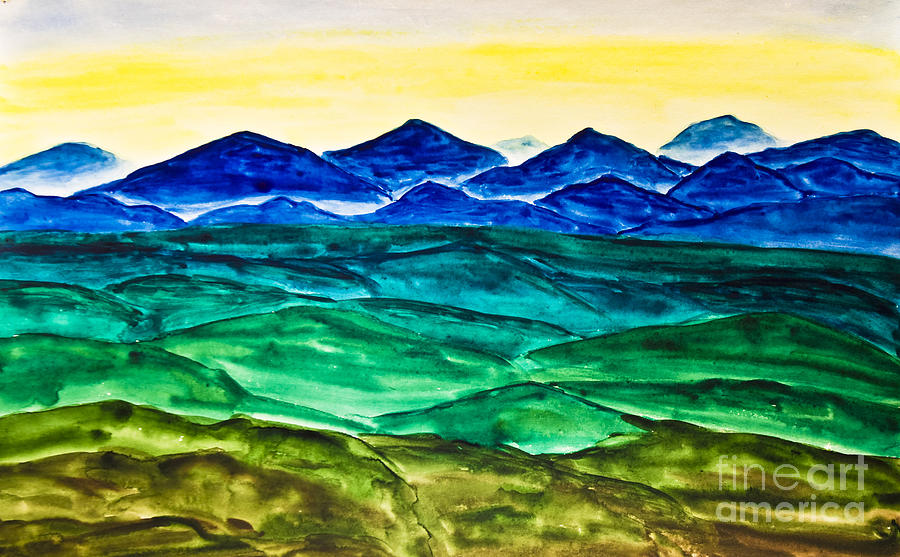 Hand painted picture, watercolours, blue hills Painting by Irina Afonskaya