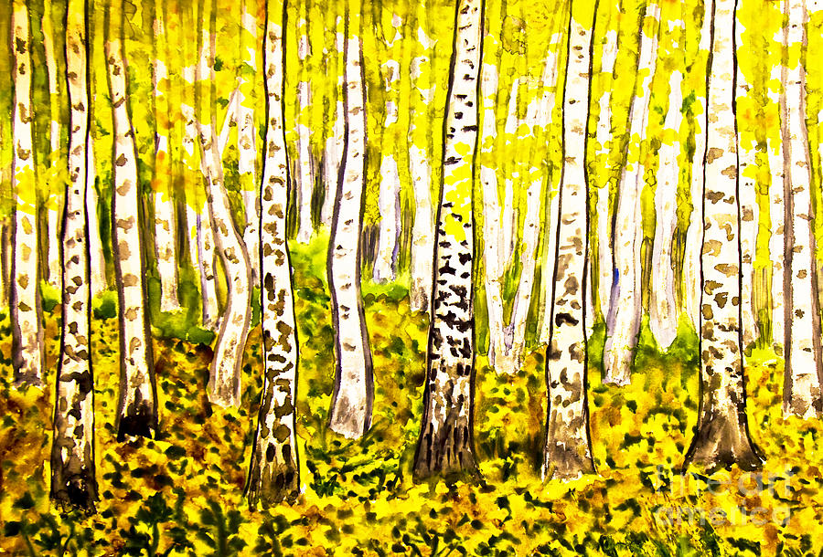 Hand painted picture, yellow birch forest Painting by Irina Afonskaya