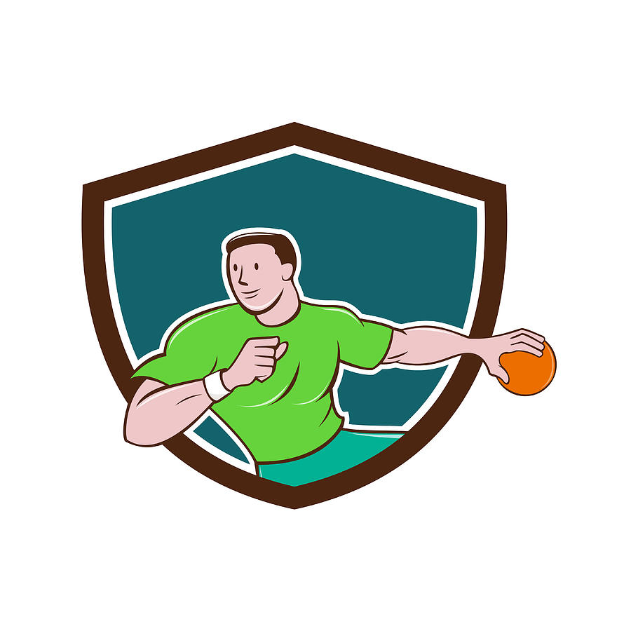 Ball Digital Art - Handball Player Throwing Ball Crest Cartoon by Aloysius Patrimonio