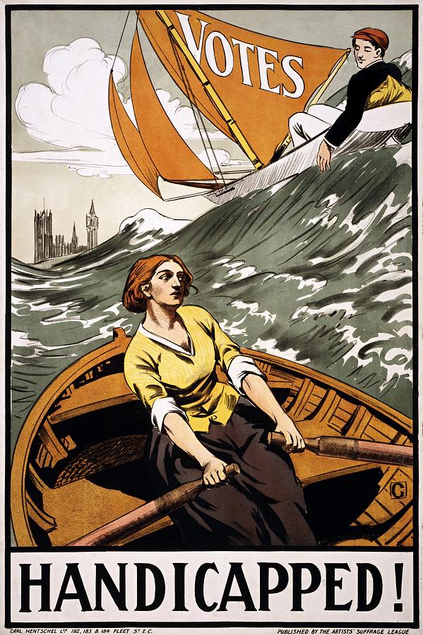 Handicapped Womens suffrage poster, 1915 Painting by Vincent Monozlay
