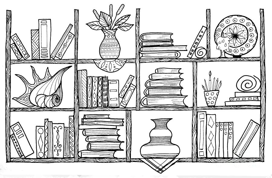 Wooden Book Shelf Drawing By Julia Faranchuk