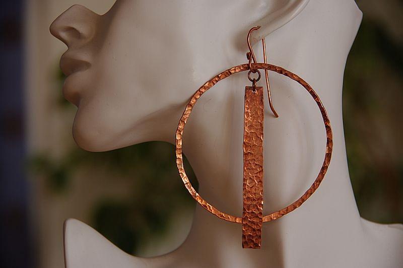 Jewelry Mixed Media - Handmade Hammered Copper Big Hoop Earrings to match my Stackable bangles and rings by Nadina Giurgiu
