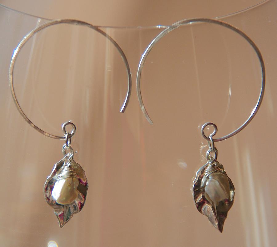 Sterling Silver Jewelry - Handmade KEISHI PEARLS and LEAF DANGLES STERLING SILVER EARRINGS by Nadina Giurgiu