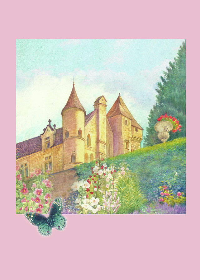 Handpainted Romantic Chateau Summer Garden Painting by Judith Cheng