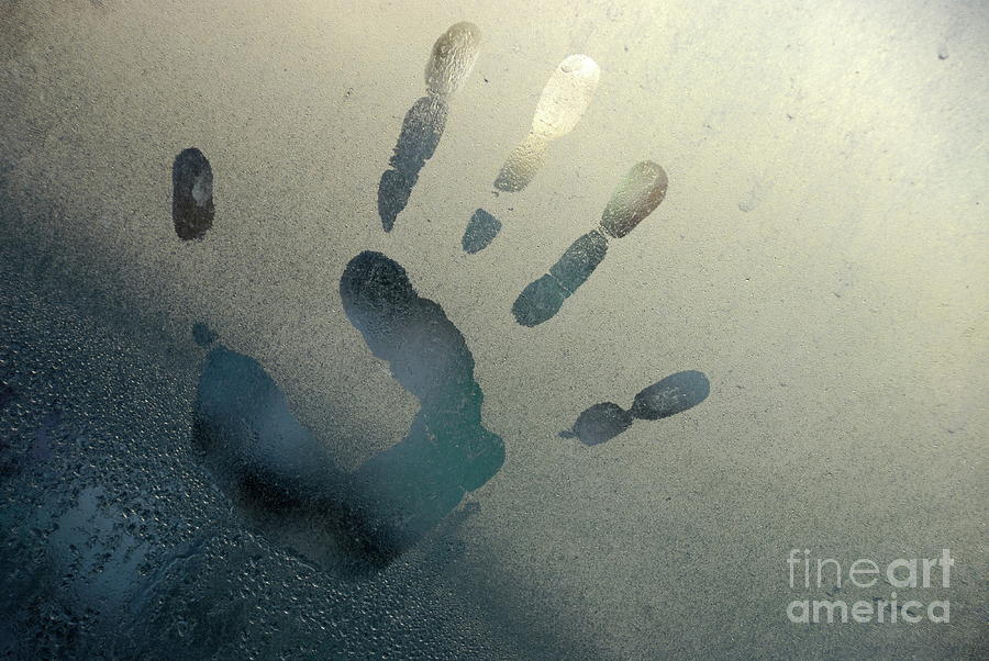 Handprint on foggy window Photograph by Sami Sarkis