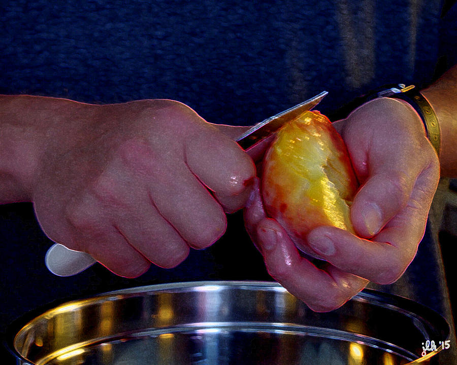 Hands at Work Peeling a Peach Photograph by Lori Kingston