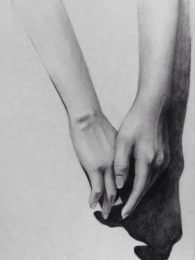 Black And White Drawing - Hands by Nini Berishvili