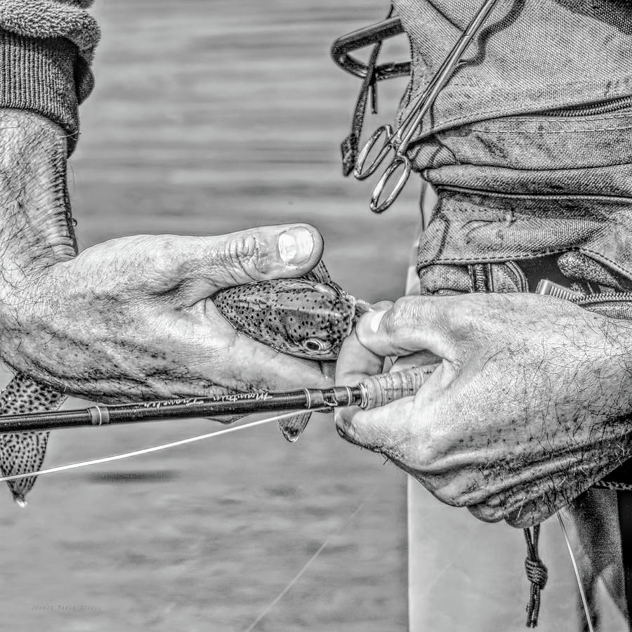 Hands of a Fly Fisherman Monochrome Photograph by Jennie Marie Schell