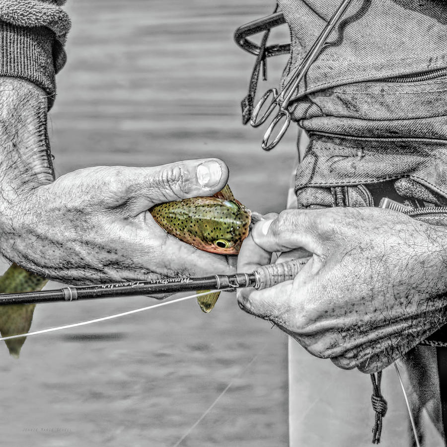 Hands of a Fly Fisherman Monochrome Select Color Photograph by Jennie Marie Schell