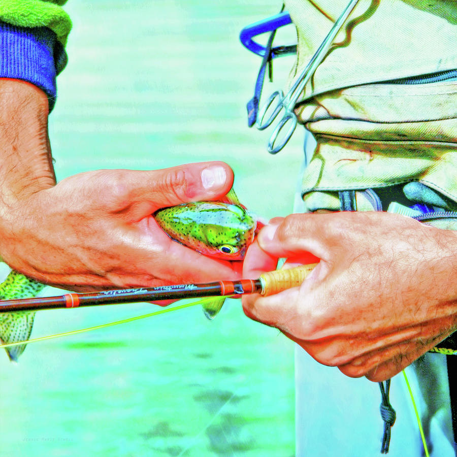 Hands of a Fly Fisherman Retro Colors Photograph by Jennie Marie Schell