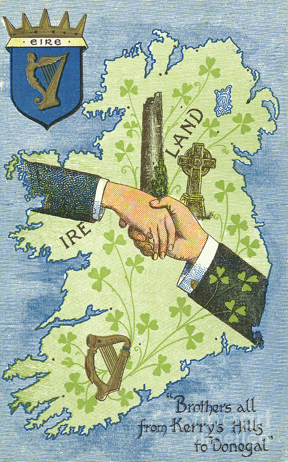 Hands shaking across Ireland Painting by Irish School
