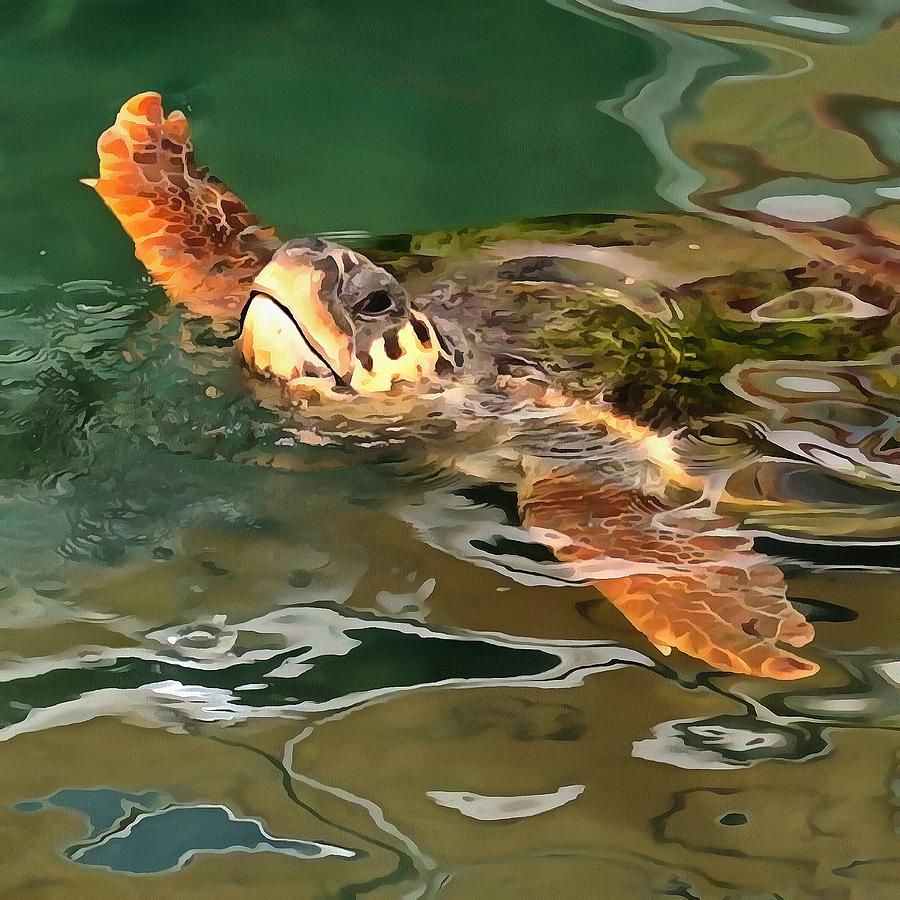 Hands Up For A Plastic Free Ocean Loggerhead Turtle Painting by Taiche Acrylic Art