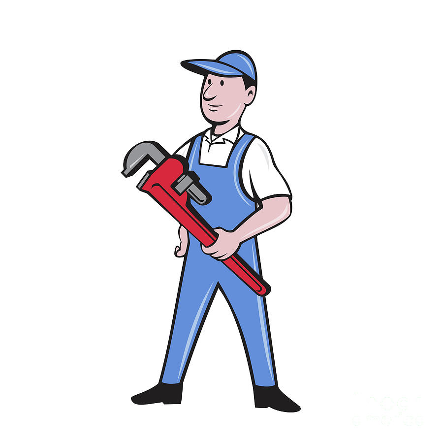 Handyman Pipe Wrench Standing Cartoon Digital Art by Aloysius ...