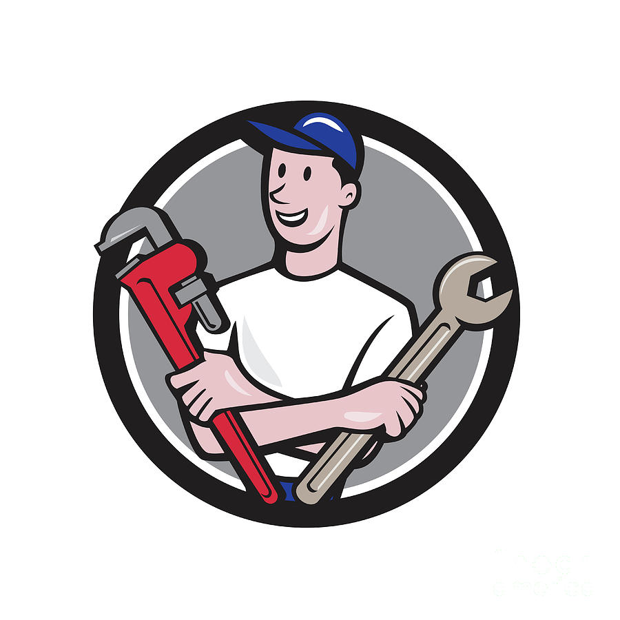 Tool Digital Art - Handyman Spanner Monkey Wrench Circle Cartoon by Aloysius Patrimonio