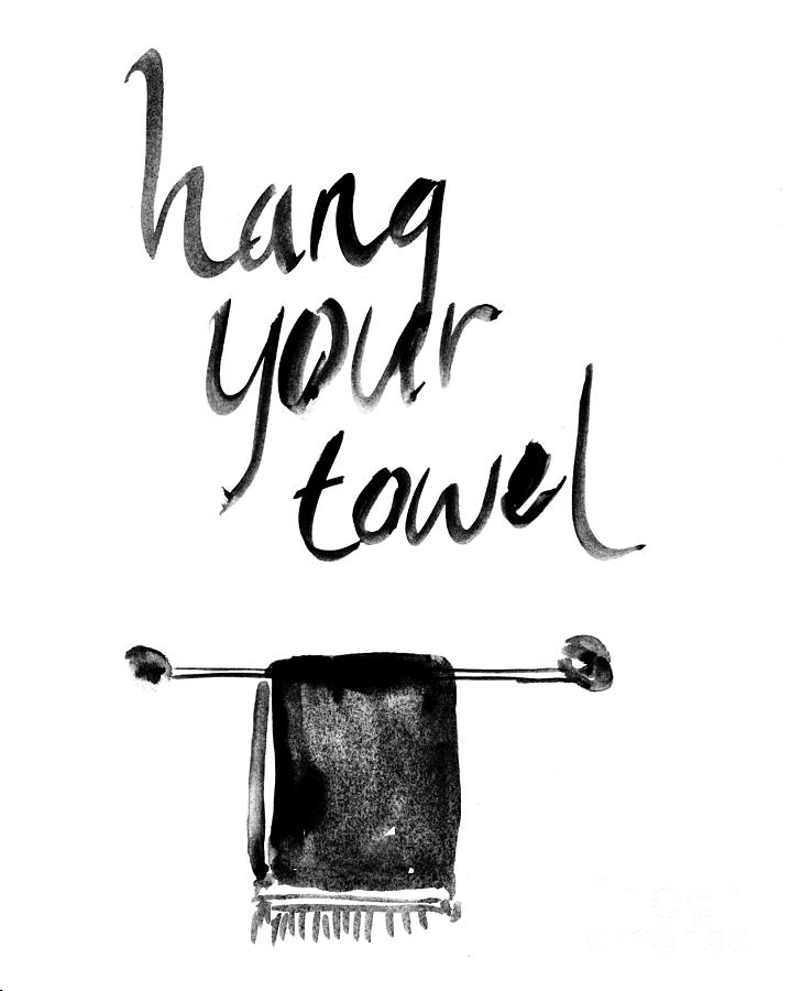 Black And White Painting -  Hang Your Towel by Sweeping Girl