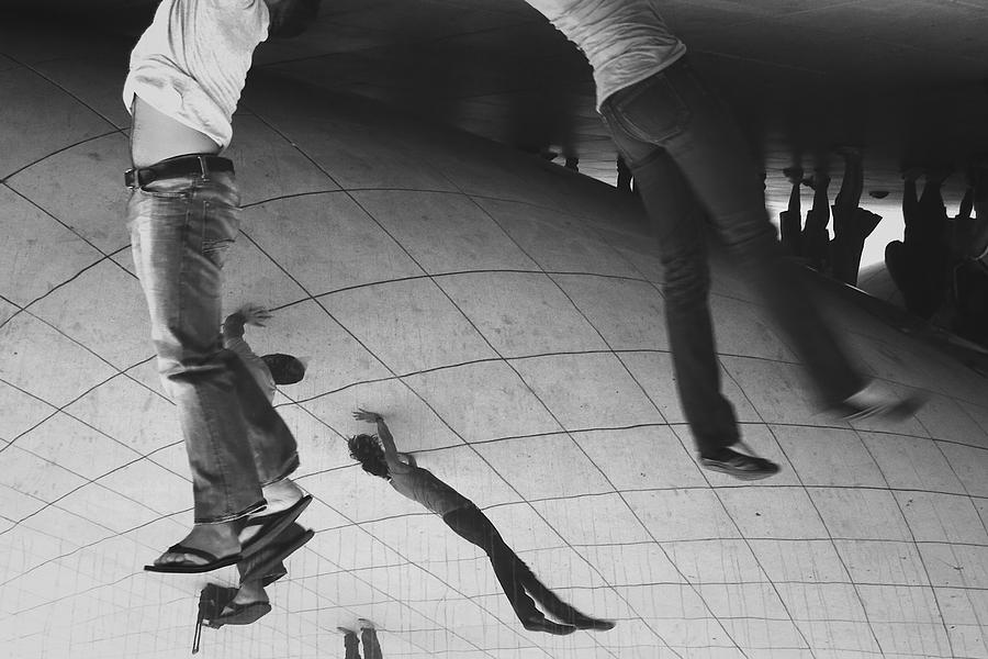 Hanging around the Bean in Millennium Park Black and White Photograph by David Coblitz