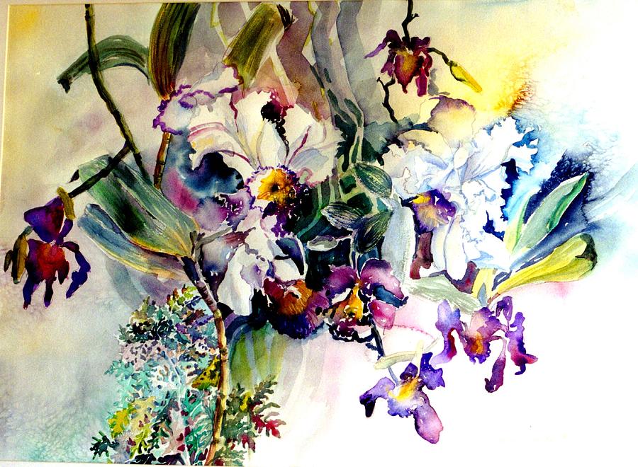 Flower Painting - Hanging Orchids by Mindy Newman