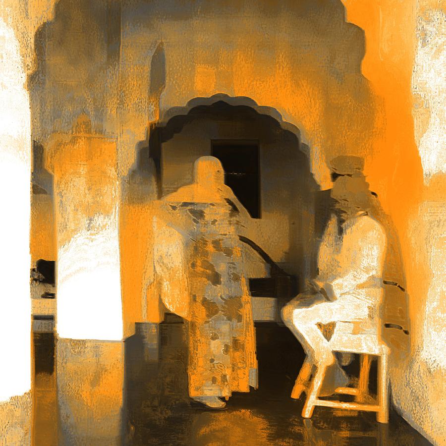 Architecture Photograph - Hanging Out Travel Exotic Arches Orange Abstract Square India Rajasthan 1c by Sue Jacobi