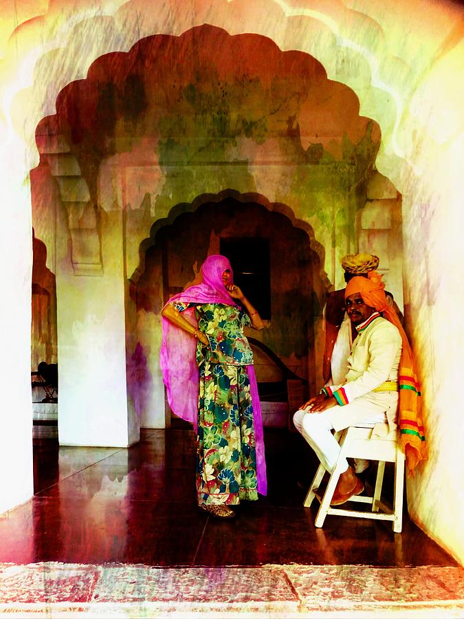 Hanging Out Travel Exotic Arches People Digital Painting India Rajasthan 1q Photograph by Sue Jacobi