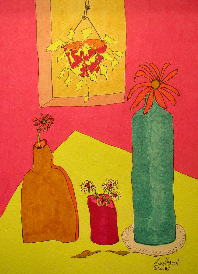 Hanging Plant And 3 On Table Painting by Lew Hagood