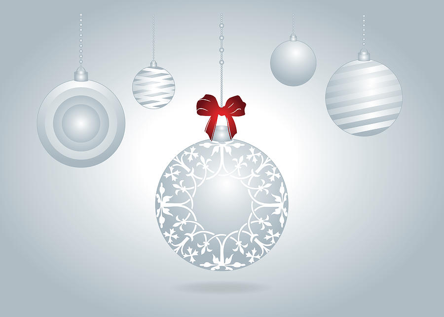 Hanging Silver And White Christmas Bulbs Digital Art by Serena King