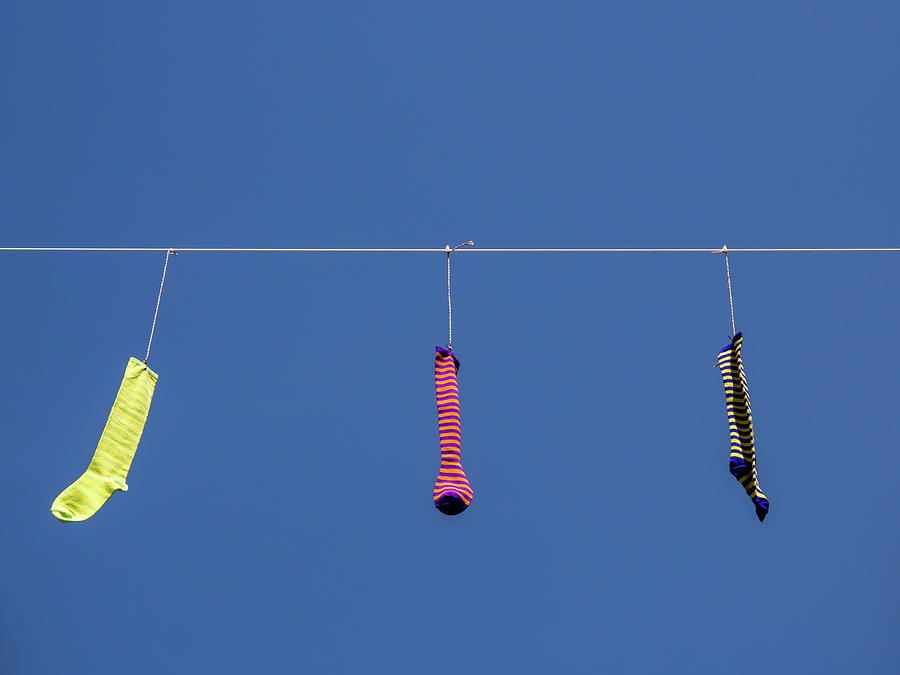 Abstract Photograph - Hanging Striped Socks by Kaleidoscopik Photography