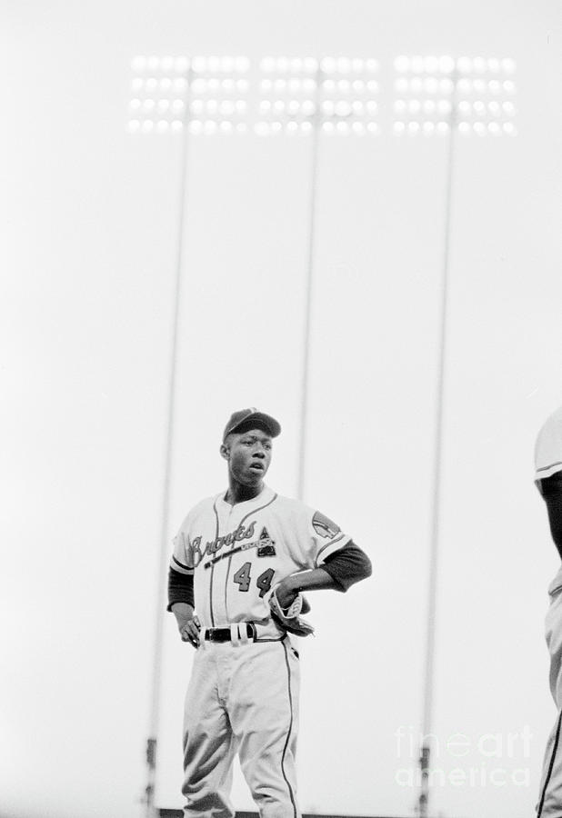 Hank Aaron on the field, 1958 Photograph by The Harrington Collection