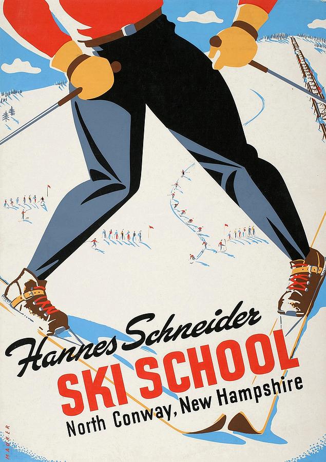 Hannes Schneider - Ski School - Ski Instructor - Retro Travel Poster - Vintage Poster Mixed Media
