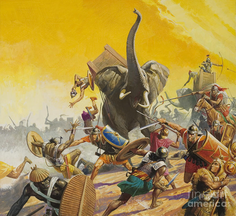 Elephant Painting - Hannibal and Scipio by Severino Baraldi