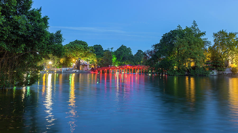 Hanoi central lake at night Photograph by Hung Nguyen Long