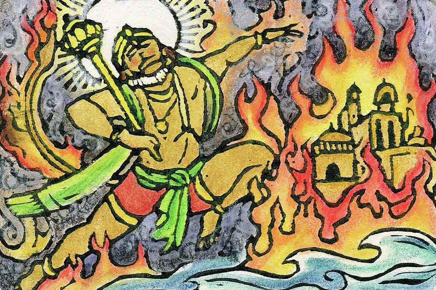 Hanuman Leaps through Lanka Mixed Media by Jennifer Mazzucco