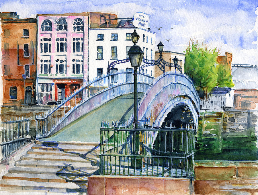 Bridge Painting - Hapenny Bridge Dublin by John D Benson