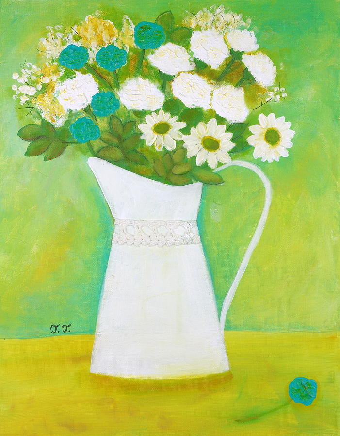 Happiness in a White Vase Painting by Teodora Totorean
