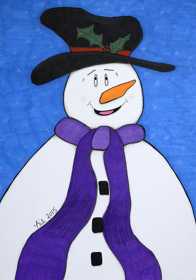 Happiness Snowman Drawing by Lisa Blake