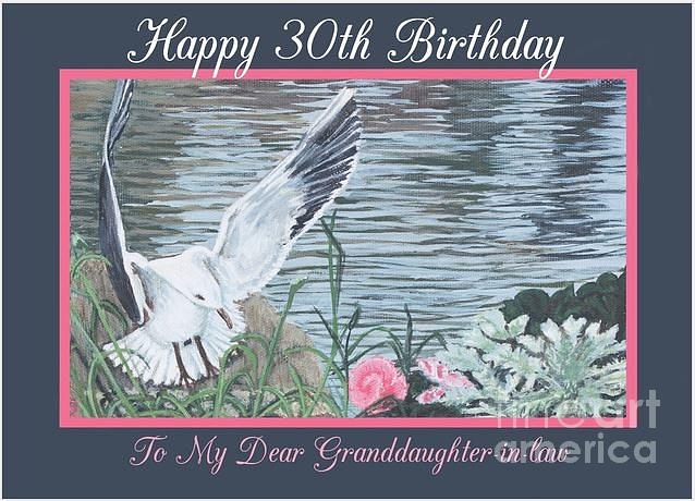 Happy 30th Birthday Dove card with water background and pink flower  Painting by Joy Ballack - Fine Art America