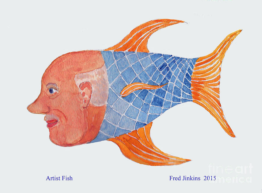 Watercolor Fish Painting - Happy Artist Fish by Fred Jinkins