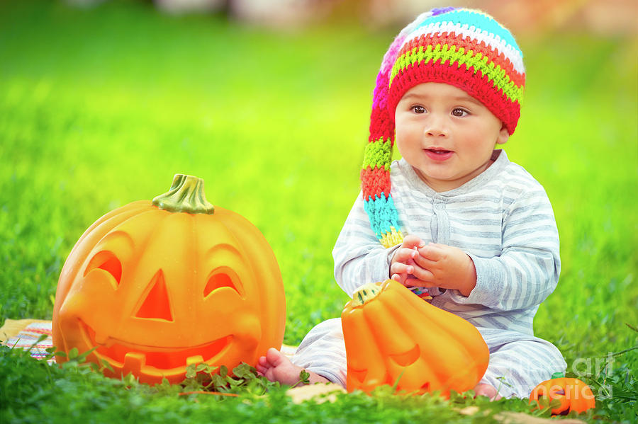 Happy baby boy on Halloween Photograph by Anna Om