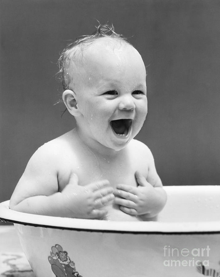 Vintage Photograph - Happy Baby In Tub, C. 1940s by H. Armstrong Roberts/ClassicStock