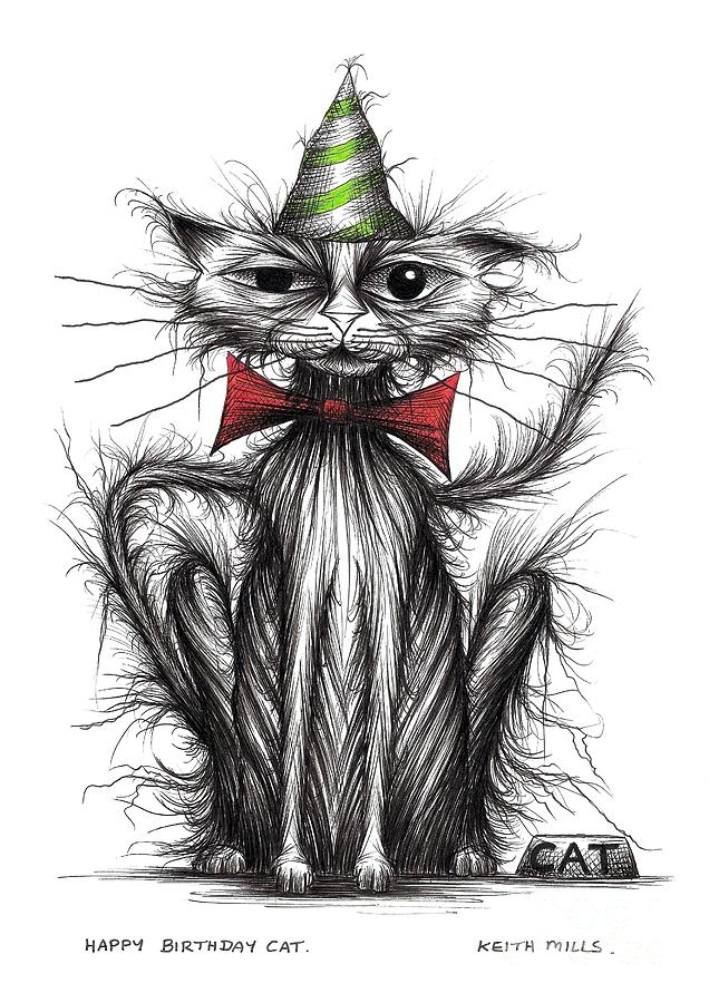 Happy Birthday cat Drawing by Keith Mills