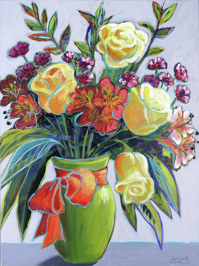 Happy Birthday Flowers Painting by Ande Hall